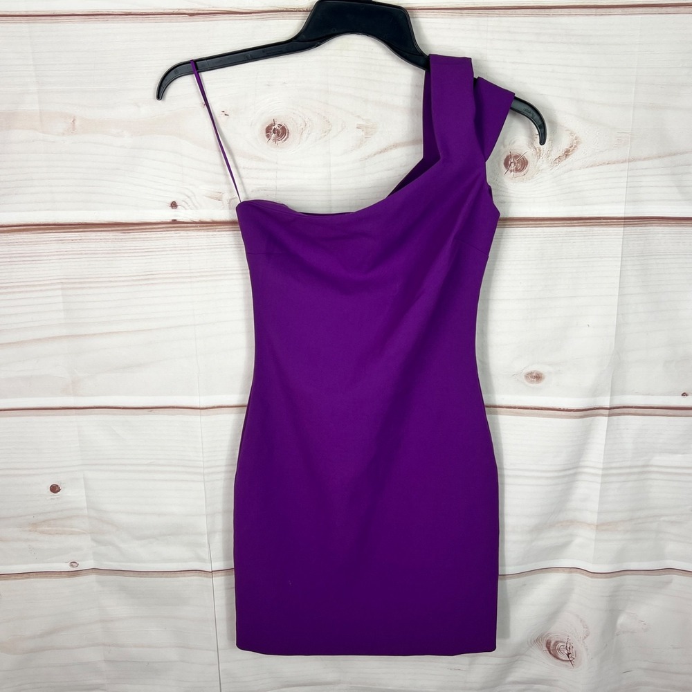 Likely Dress Womens 0 Purple One Shoulder Mini Solid Stretch Short Cocktail